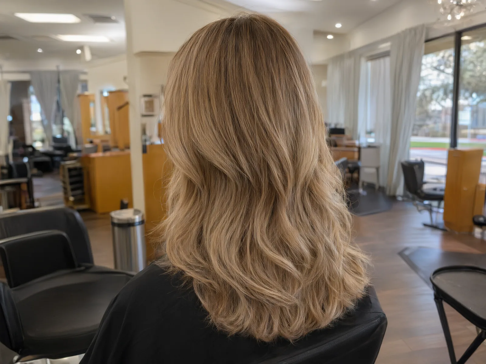 Close-up: long honey-blonde balayage in soft waves