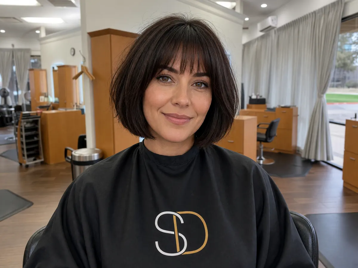 A chic French bob with soft bangs at Salon D in Dallas