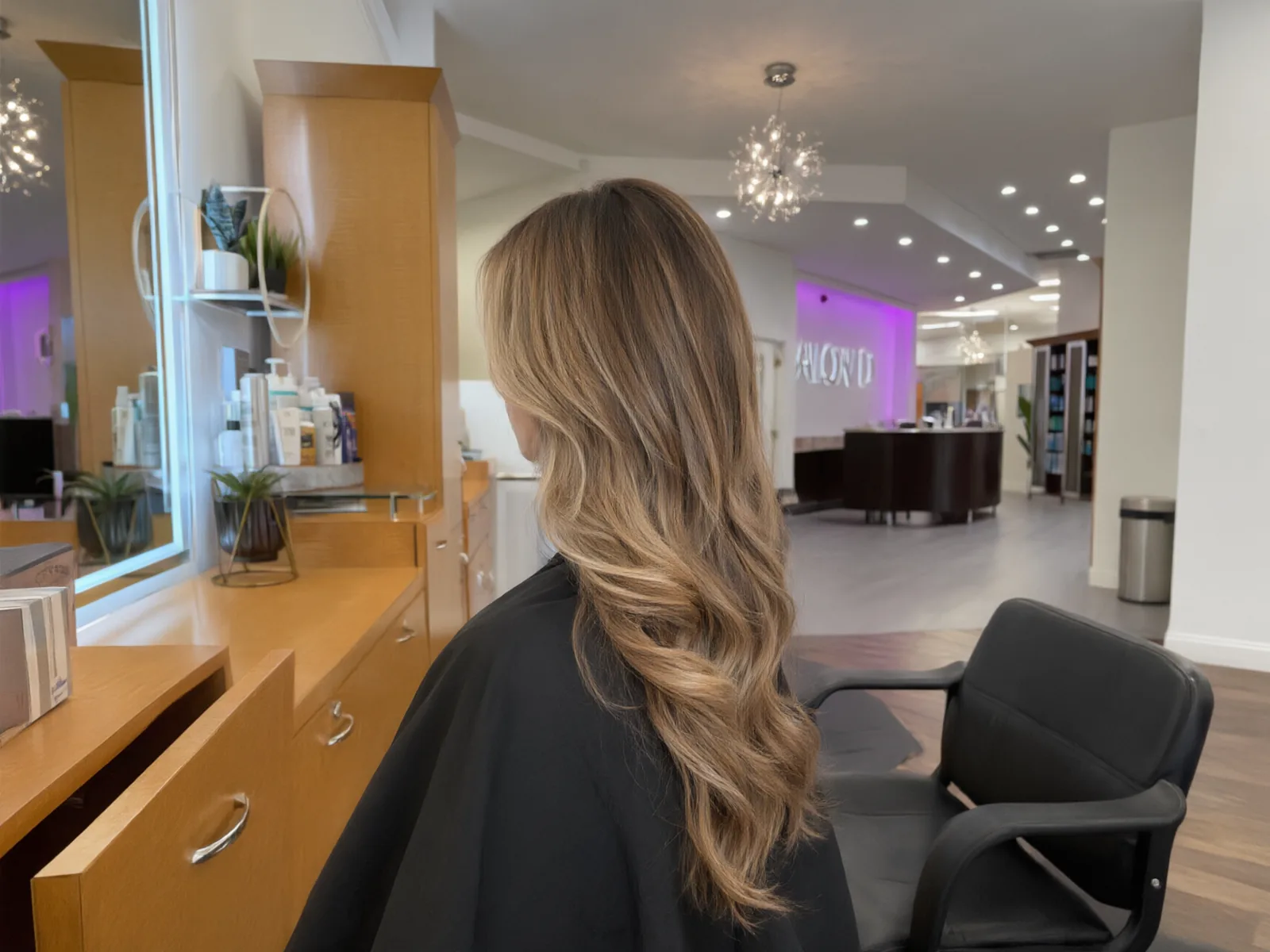 Soft hand-painted balayage in honey and caramel tones, blended at the roots, Salon D Dallas